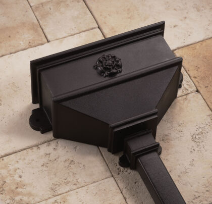 Image for Brett Martin Cast Iron Effect long Hopper with Tudor Rose Black (Suitable for 68mm Round or 65mm Square Pipe BRH5TR