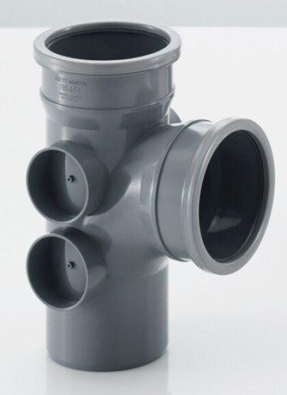 Image for Brett Martin 110mm  92.5° Soil Pipe Double Ring Seal Socket Branch with 4 Bosses Grey BS451G