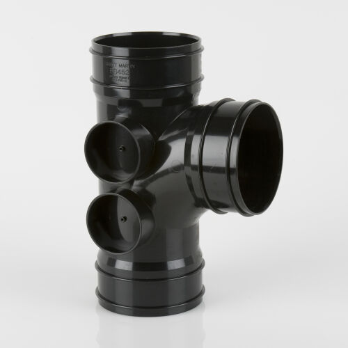 Image for Brett Martin 110mm 92.5° Soil Pipe Triple Solvent  Socket Branch with 4 Bosses Black BS452B