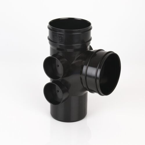 Image for Brett Martin 110mm 92.5° Soil Pipe Double Solvent Socket Branch with 4 Bosses Black BS453B