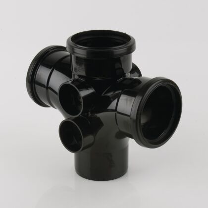 Image for Brett Martin 110mm 92.5° Triple Ring Seal Socket Double Branch Black BS490B